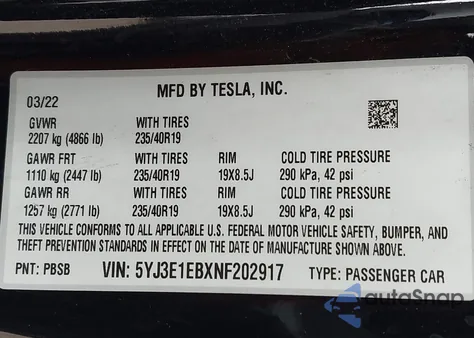 2022 Tesla Model 3 Long Range Dual Motor All-Wheel Drive from USA, damaged, VIN 5YJ3E1EBXNF202917